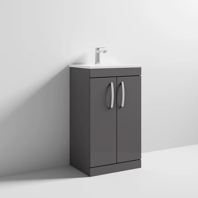Cape 500mm Floor Standing 2 Door Vanity Unit & Minimalist Basin - Gloss Grey