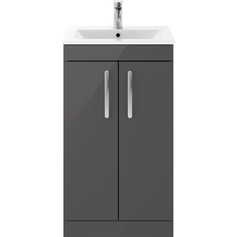Cape 500mm Floor Standing 2 Door Vanity Unit & Minimalist Basin - Gloss Grey