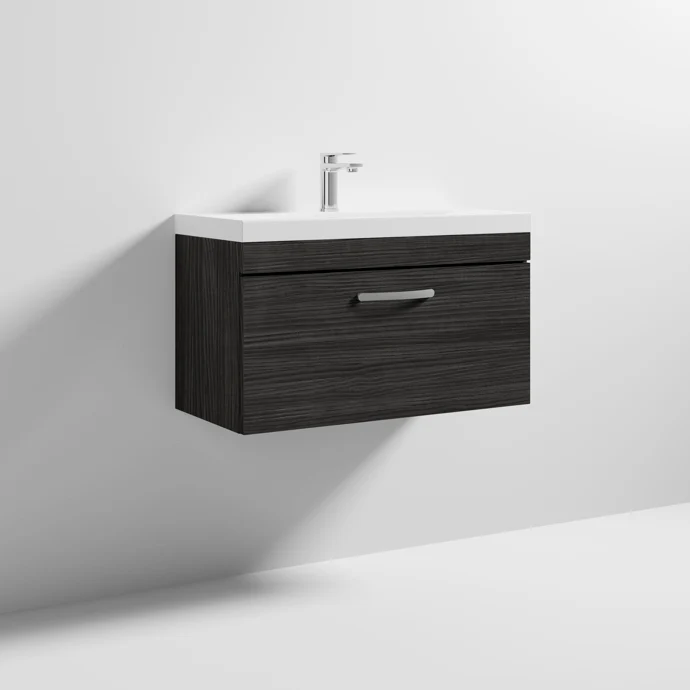 Cape 800mm Wall Hung Single Drawer Vanity Unit & Thin Edge Basin - Charcoal Black