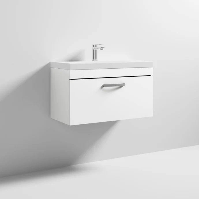 Cape 800mm Wall Hung Single Drawer Vanity Unit & Thin Edge Basin - Gloss White