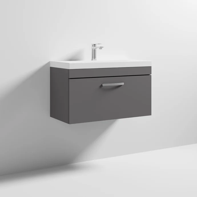 Cape 800mm Wall Hung Single Drawer Vanity Unit & Thin Edge Basin - Gloss Grey