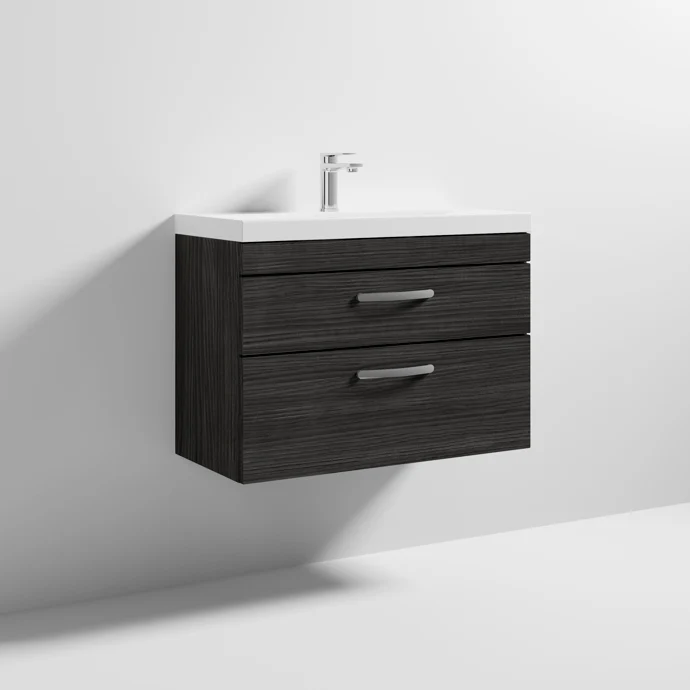 Cape 800mm Wall Hung 2 Drawer Vanity Unit & Thin Edge Basin - Charcoal Black