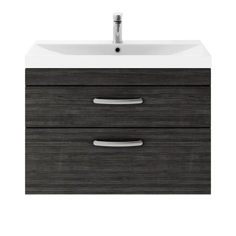Cape 800mm Wall Hung 2 Drawer Vanity Unit & Thin Edge Basin - Charcoal Black