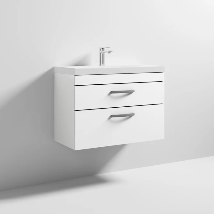 Cape 800mm Wall Hung 2 Drawer Vanity Unit & Thin Edge Basin - Gloss White