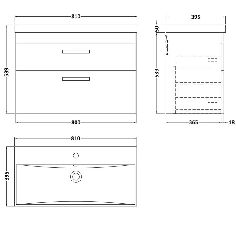 Cape 800mm Wall Hung 2 Drawer Vanity Unit & Thin Edge Basin - Gloss White