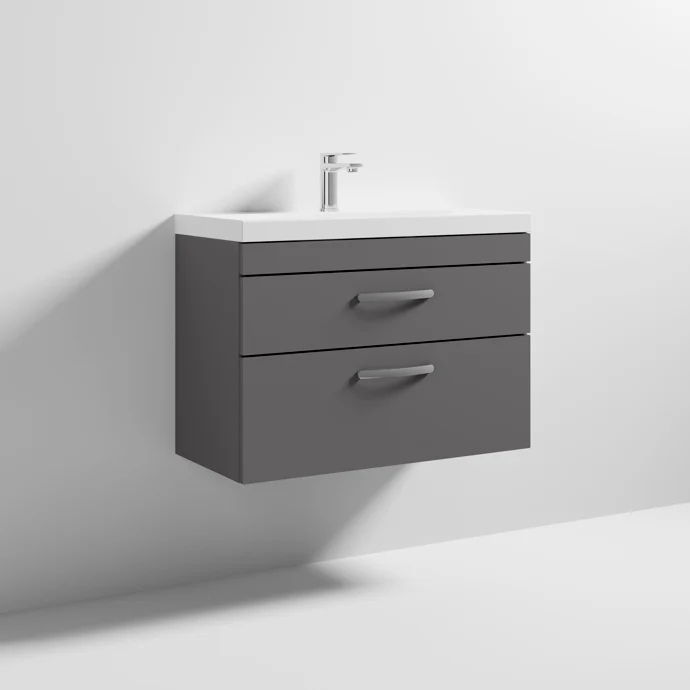 Cape 800mm Wall Hung 2 Drawer Vanity Unit & Thin Edge Basin - Gloss Grey
