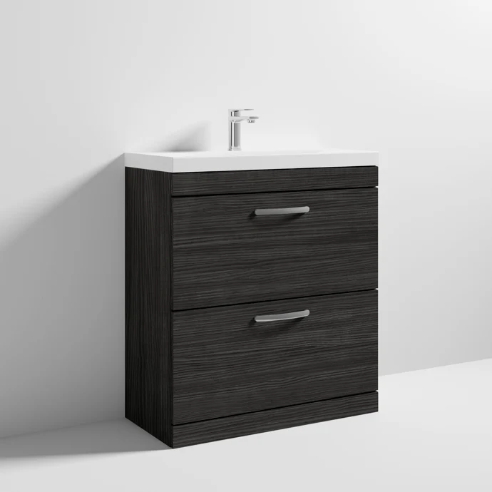 Cape 800mm Floor Standing 2 Drawer Vanity Unit & Thin Edge Basin - Charcoal Black