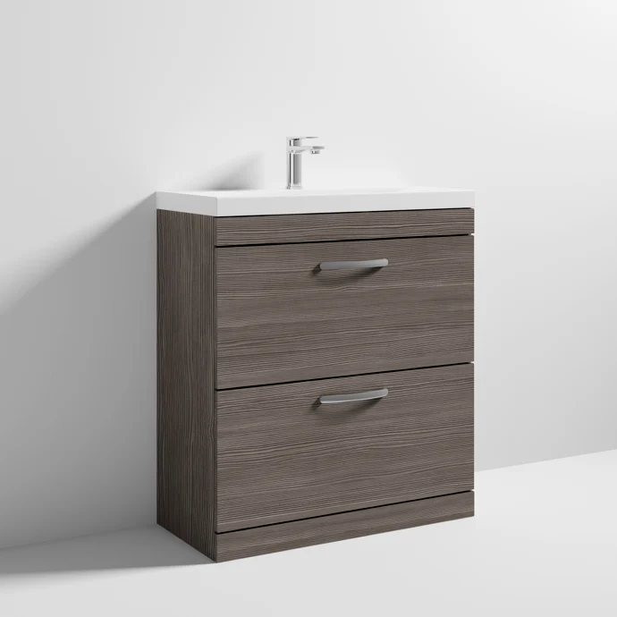 Cape 800mm Floor Standing 2 Drawer Vanity Unit & Thin Edge Basin - Anthracite Woodgrain