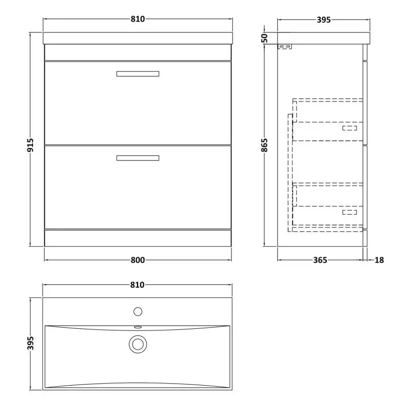 Cape 800mm Floor Standing 2 Drawer Vanity Unit & Thin Edge Basin - Anthracite Woodgrain