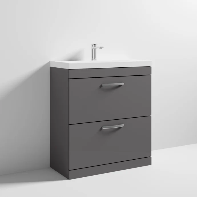 Cape 800mm Floor Standing 2 Drawer Vanity Unit & Thin Edge Basin - Gloss Grey
