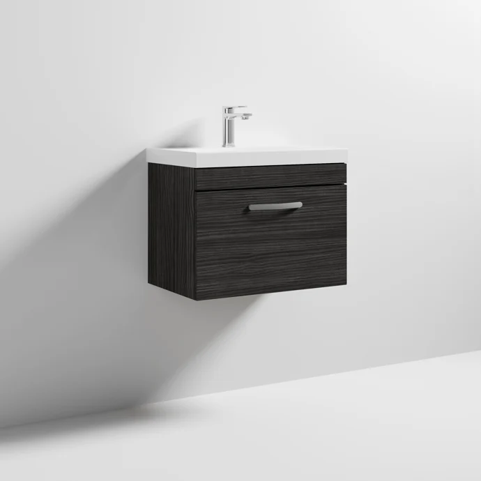 Cape 600mm Wall Hung Single Drawer Vanity Unit & Thin Edge Basin - Charcoal Black