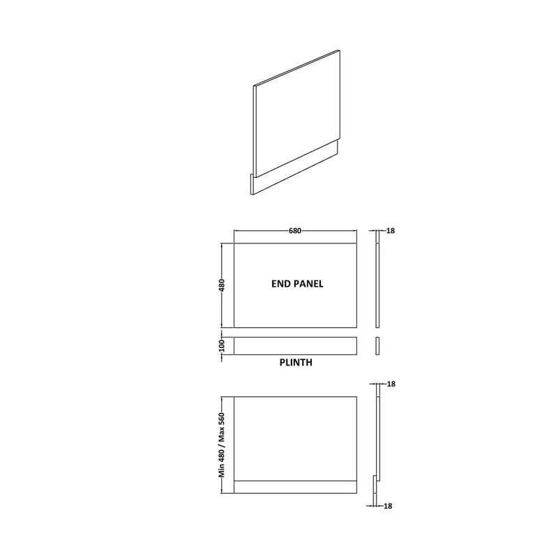 Nuie Urban 700mm Bath End Panel Contemporary Satin White MDF Painted Matt 560x680x36mm
