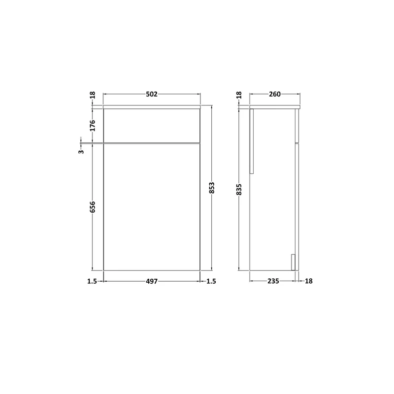 Nuie Athena 500mm Wc Unit Contemporary Charcoal Black MFC Textured Woodgrain 853x500x235mm