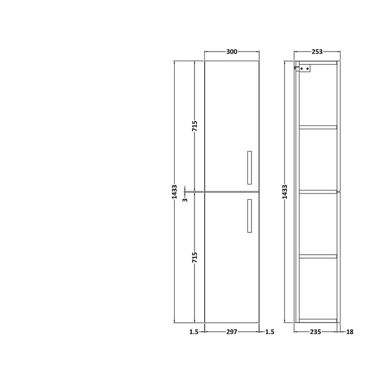 Nuie Athena 300mm Tall Unit (2 Door) Contemporary Gloss Grey MFC Painted Gloss 1433x300x235mm