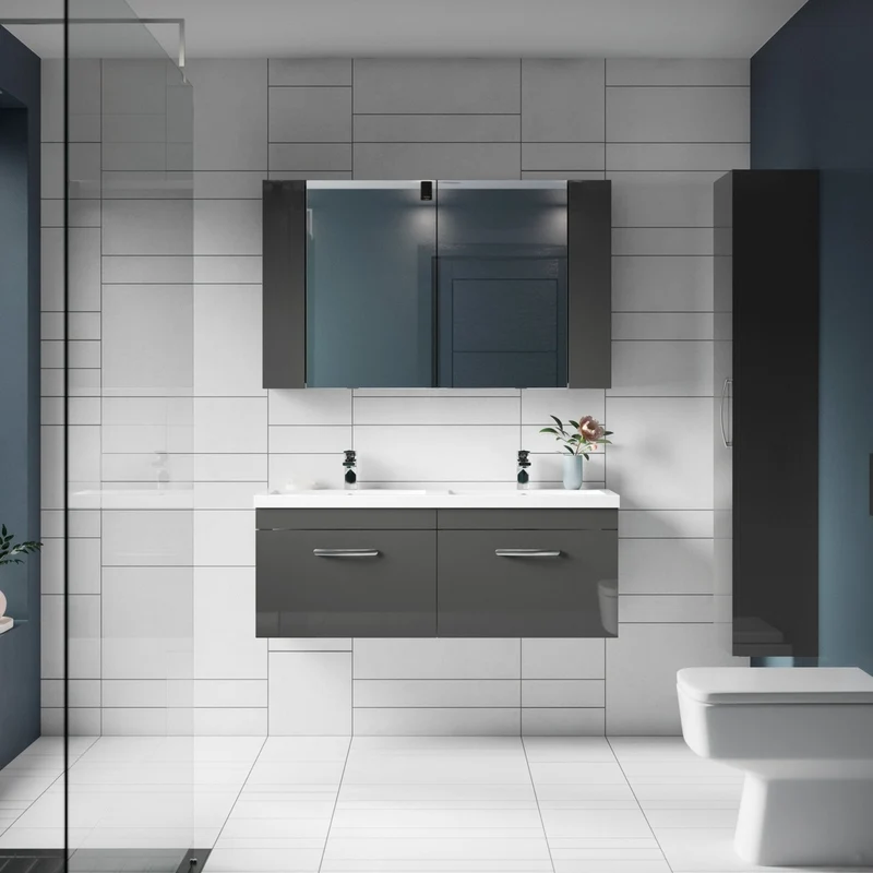 Nuie Athena 300mm Tall Unit (1 Door) Contemporary Gloss Grey MFC Painted Gloss 1433x300x235mm