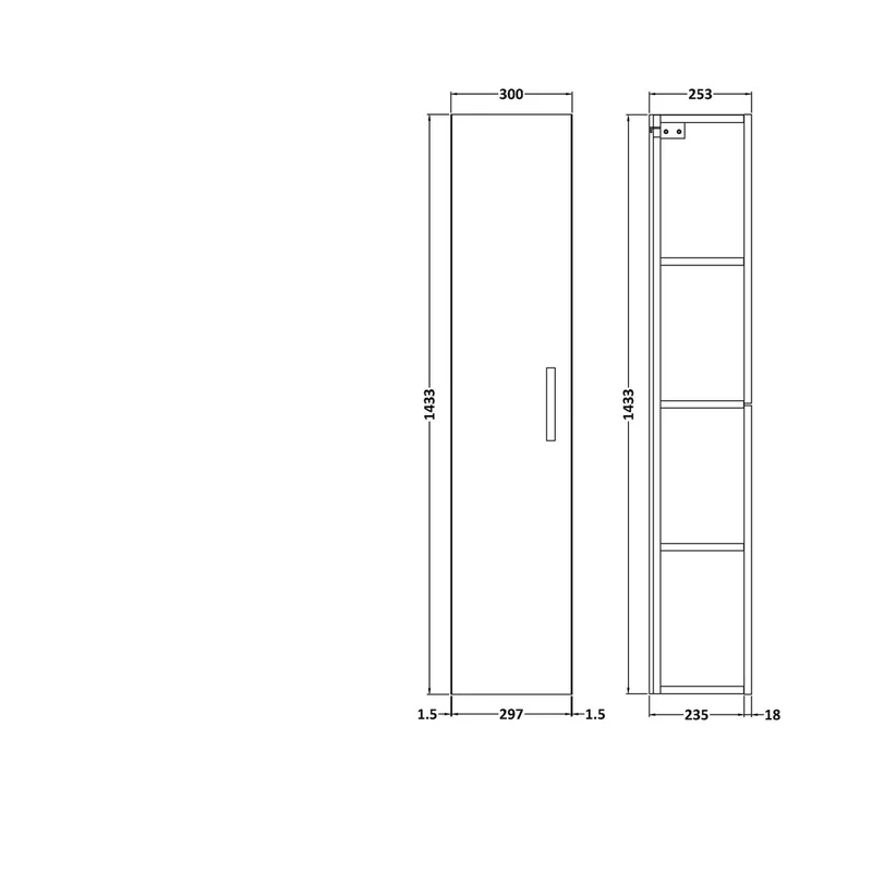 Nuie Athena 300mm Tall Unit (1 Door) Contemporary Gloss Grey MFC Painted Gloss 1433x300x235mm
