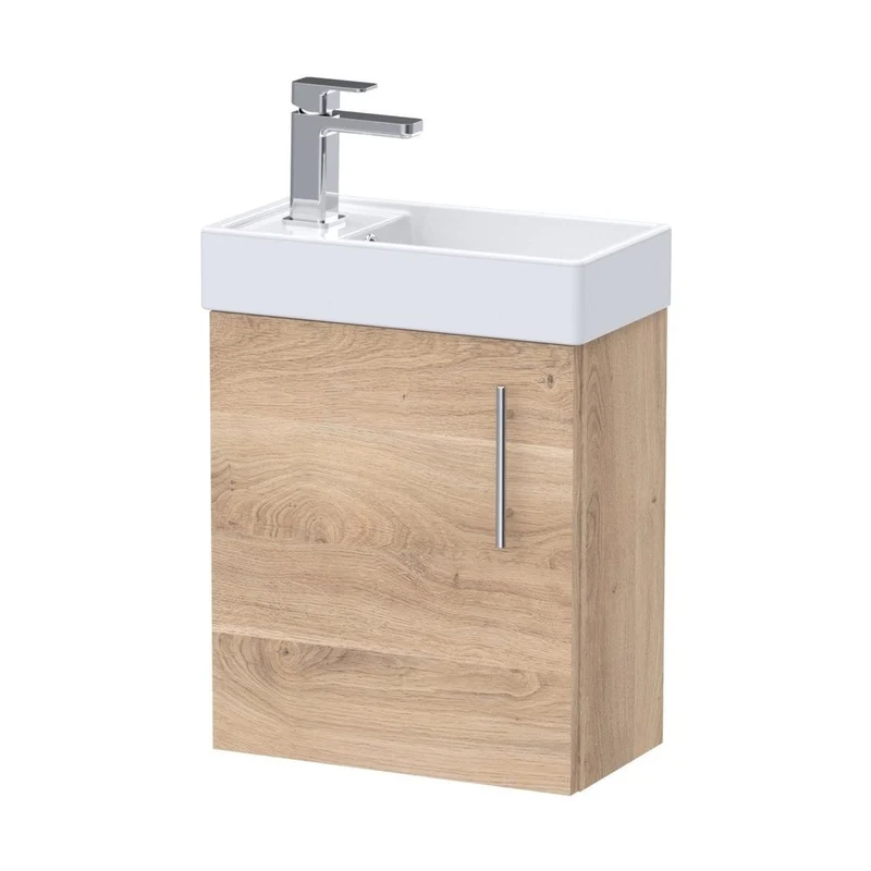 Nuie Vault 400mm Wall Hung Vanity & Basin Contemporary Bleached Oak MFC Textured Woodgrain 440x400x222mm