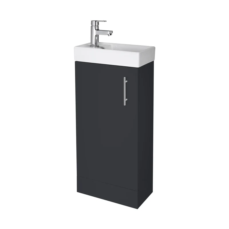 Nuie Vault 400mm Floor Standing Vanity & Basin Contemporary Soft Black MFC Painted Matt 781x400x222mm