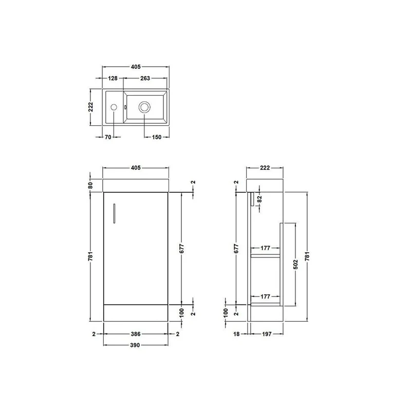 Nuie Vault 400mm Floor Standing Vanity & Basin Contemporary Soft Black MFC Painted Matt 781x400x222mm
