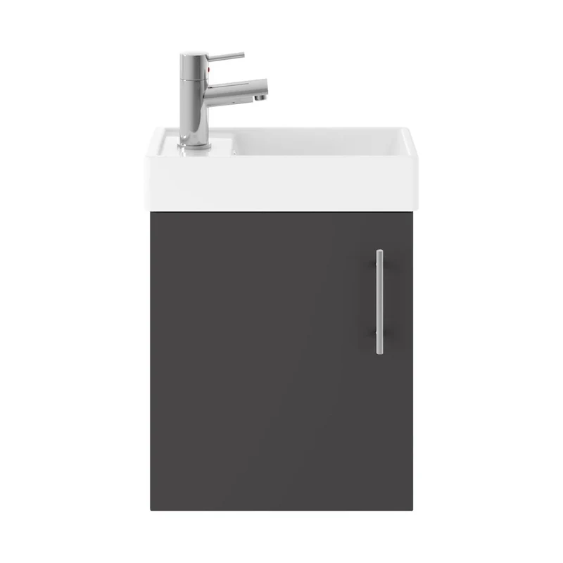 Nuie Vault 400mm Wall Hung Vanity & Basin Contemporary Gloss Grey MFC Gloss 520x405x222mm