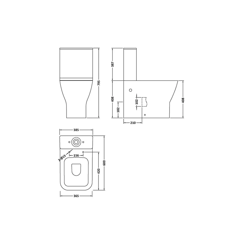 Nuie Ava Flush Rimless Pan, Cistern & Soft Close Seat Contemporary White Vitreous China 795x385x613mm