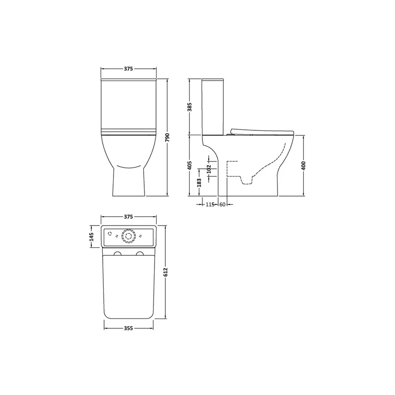Nuie Ava Pan, Cistern & Seat Contemporary White Vitreous China 790x375x612mm