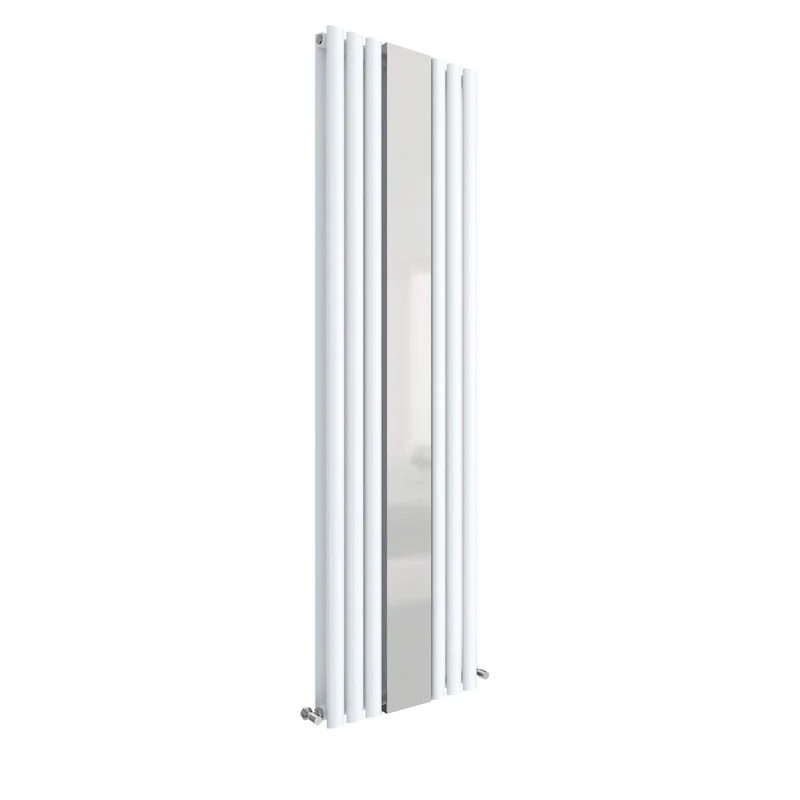 Nuie Revive Double Panel Radiator With Mirror 1800 X 499 Contemporary White High Gloss Steel 1800x499x78mm