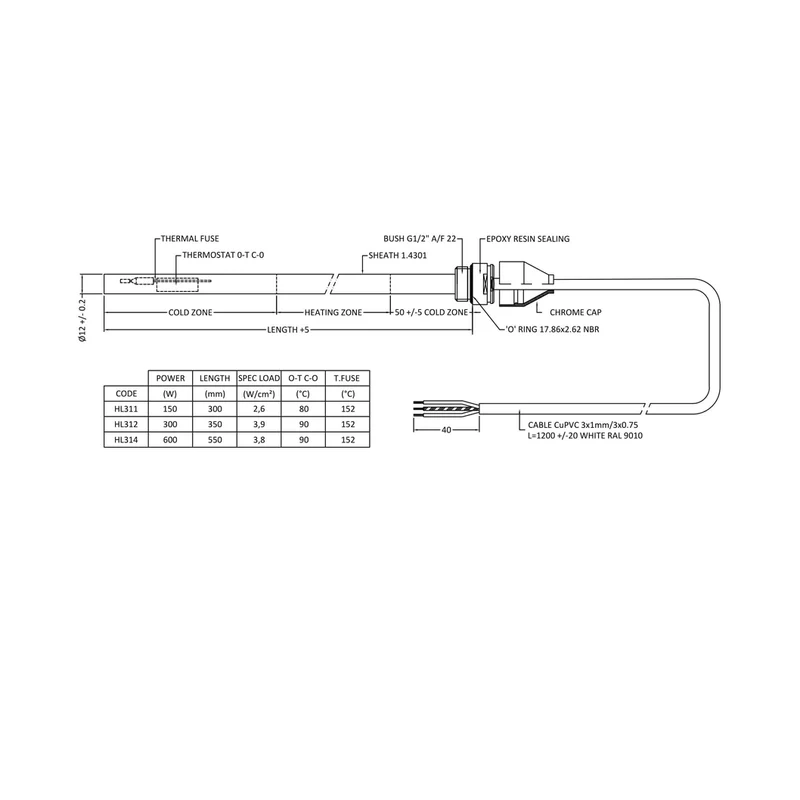 Nuie Heating Extras Heating Element (300 Watts) Contemporary Chrome Steel 436x56x40mm