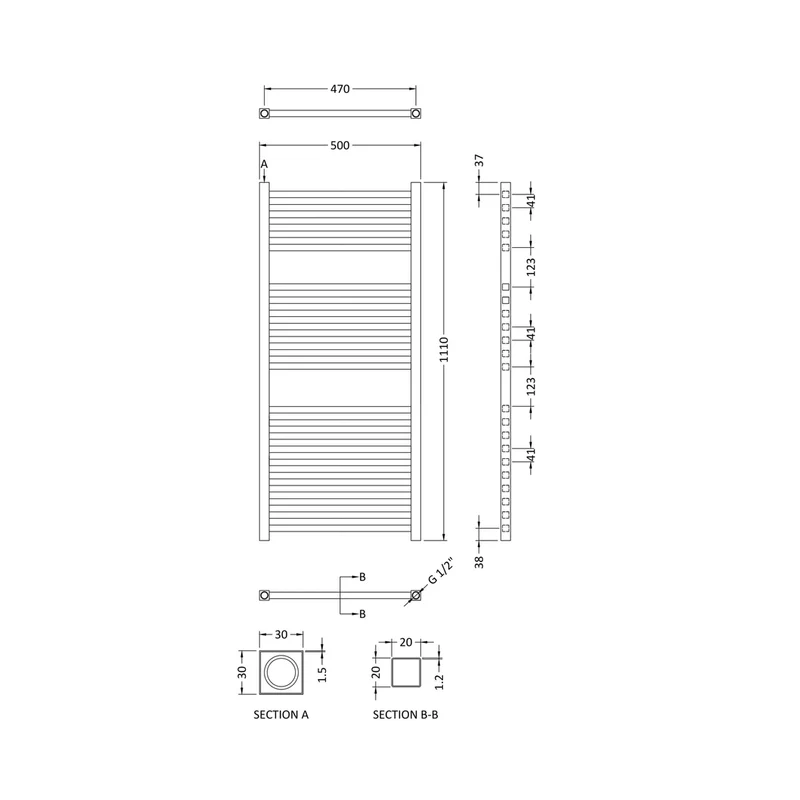 Nuie Eton Electric Radiator Contemporary Chrome Steel 1100x500x30mm