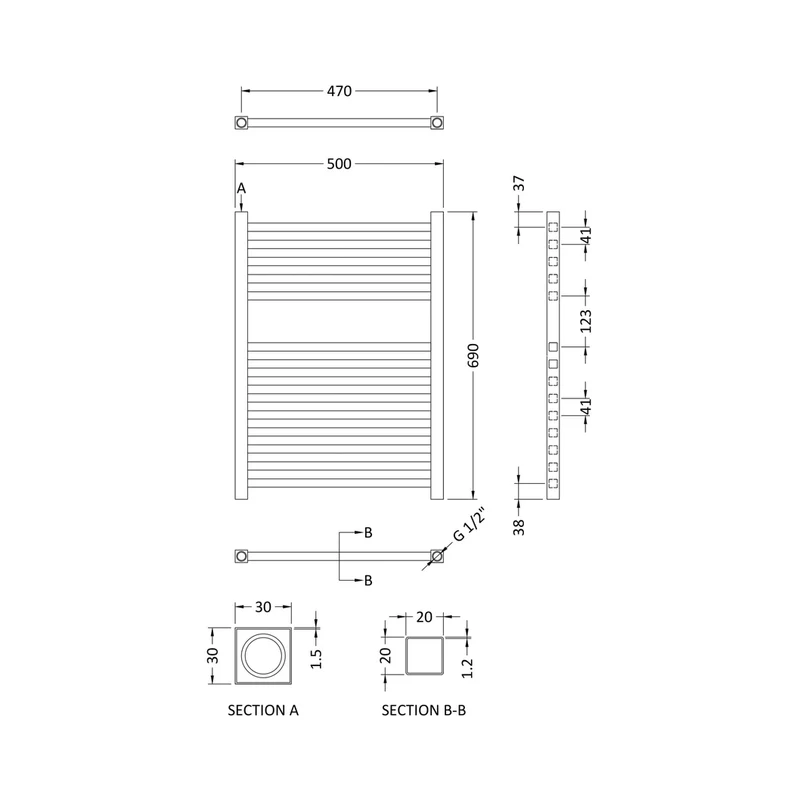 Nuie Eton Electric Radiator Contemporary Chrome Steel 690x500x30mm