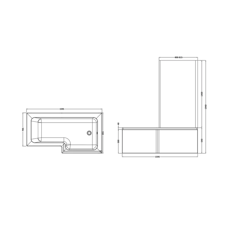 Nuie Shower Baths 1600mm Right Hand Square Shower Bath Set Contemporary White Acrylic