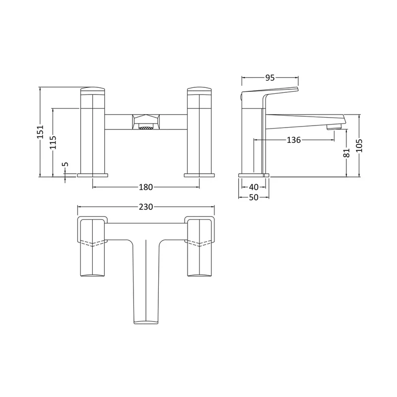 Nuie Hardy Bath Filler Contemporary Chrome Brass 151x230x175mm