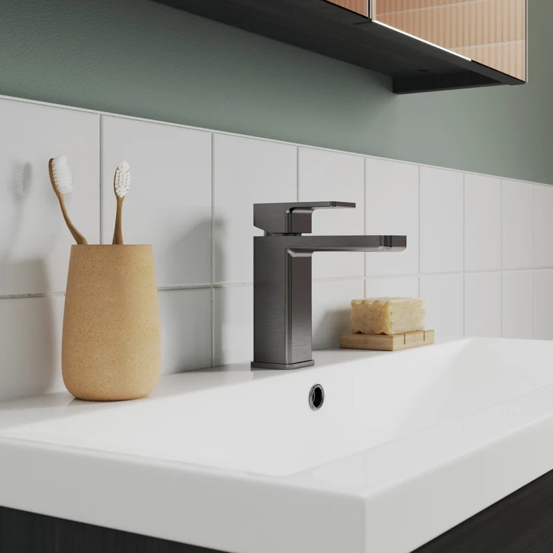 Nuie Windon Mono Basin Mixer With Push Button Waste Contemporary Brushed Pewter Brass,plastic 160x50x152mm