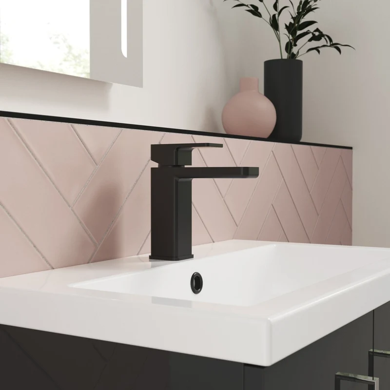 Nuie Windon Mono Basin Mixer With Push Button Waste Contemporary Matt Black Brass,plastic 160x50x152mm