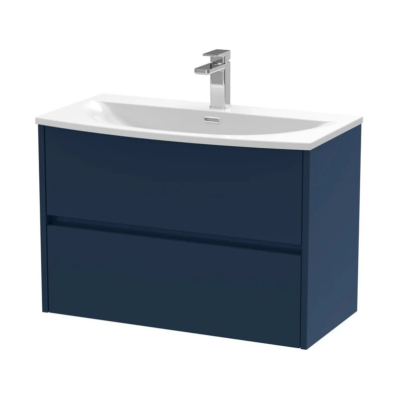 Nuie Havana 800mm Wall Hung 2-drawer Unit & Basin 4 Contemporary Midnight Blue MFC Painted Matt 569x810x440mm