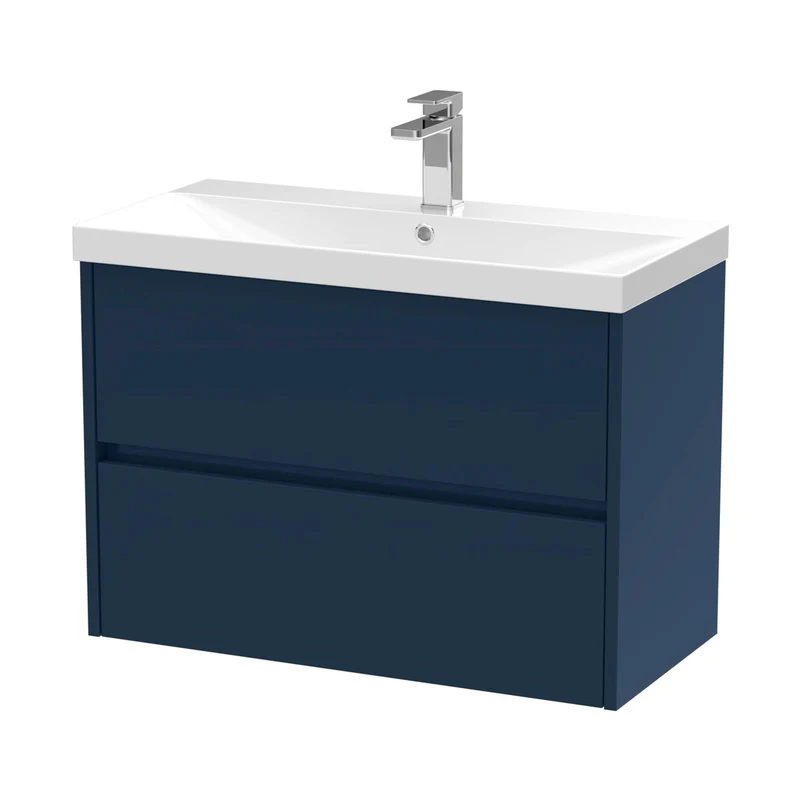 Nuie Havana 800mm Wall Hung 2-drawer Unit & Basin 3 Contemporary Midnight Blue MFC Painted Matt 589x810x395mm