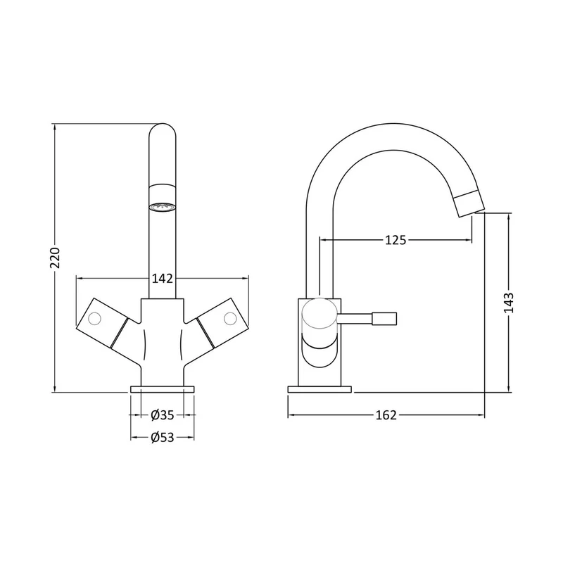Nuie Series Two Mono Basin Mixer Contemporary Chrome Brass 220x142x162mm