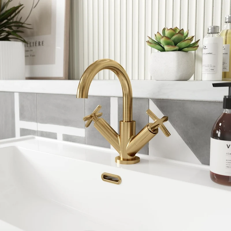Nuie Aztec Mono Basin Mixer Contemporary Brushed Brass Brass 217x230x175mm