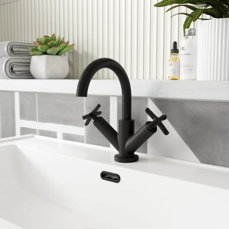 Nuie Aztec Mono Basin Mixer Contemporary Matt Black Brass 217x230x175mm