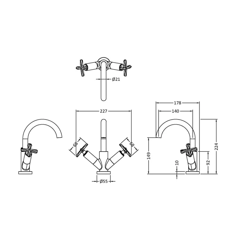 Nuie Aztec Mono Basin Mixer Contemporary Chrome Brass 217x230x175mm