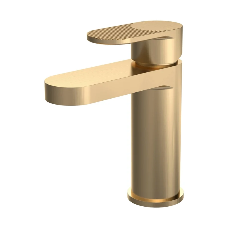 Nuie Cyprus Fluted Mono Basin Mixer With Push Button Waste Contemporary Brushed Brass Brass 160x52x150mm
