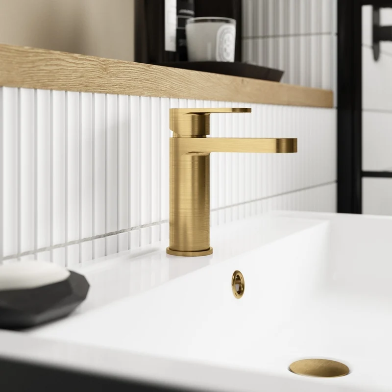 Nuie Binsey Mono Basin Mixer With Push Button Waste Contemporary Brushed Brass Brass 160x52x147mm