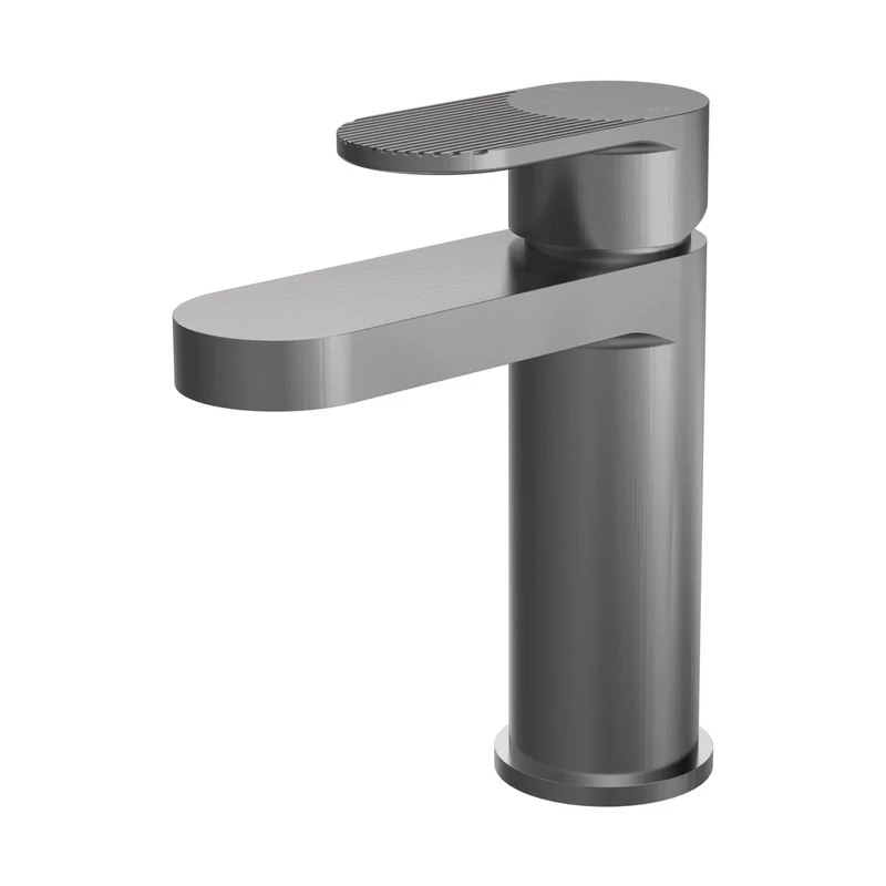 Nuie Cyprus Fluted Mono Basin Mixer With Push Button Waste Contemporary Brushed Pewter Brass 160x52x150mm