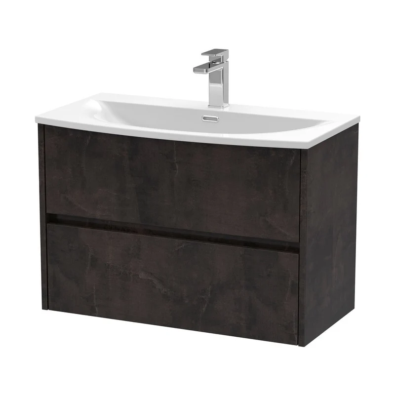 Nuie Havana 800mm Wall Hung 2 Drawer Unit & Basin 4 Contemporary Metallic Slate MFC Textured Matt 564x810x440mm