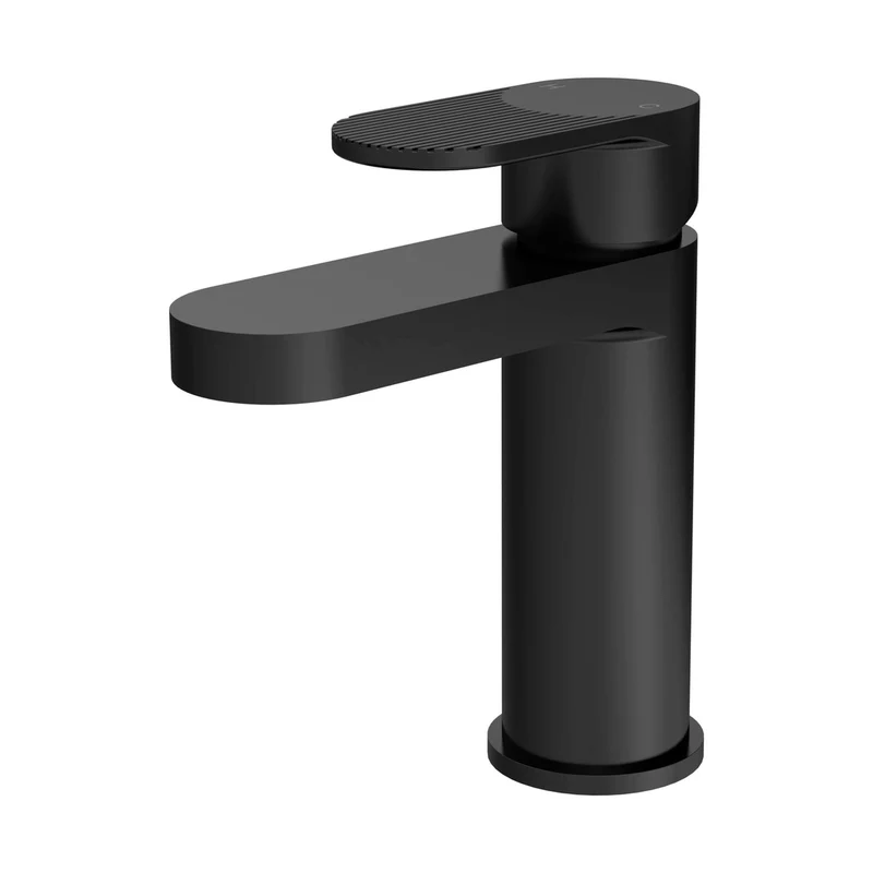 Nuie Cyprus Fluted Mono Basin Mixer With Push Button Waste Contemporary Matt Black Brass 160x52x150mm