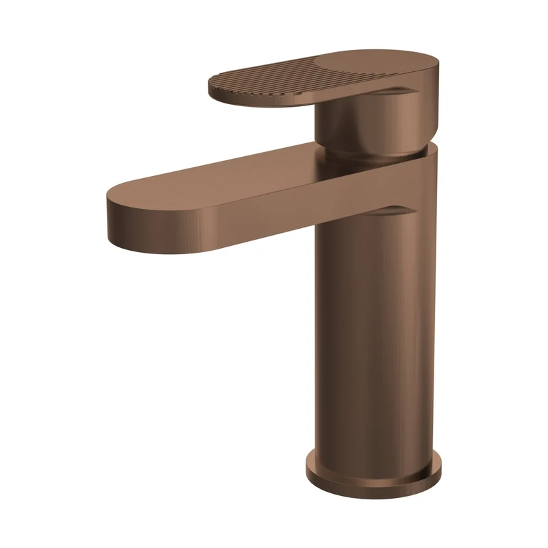 Nuie Cyprus Fluted Mono Basin Mixer With Push Button Waste Contemporary Brushed Bronze Brass 160x52x150mm