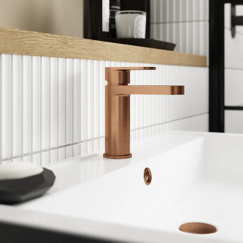 Nuie Binsey Mono Basin Mixer With Push Button Waste Contemporary Brushed Bronze Brass 160x52x147mm
