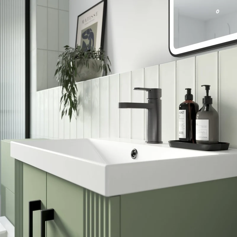 Nuie Arvan Mono Basin Mixer With Push Button Waste Contemporary Brushed Pewter Brass,plastic 160x52x147mm