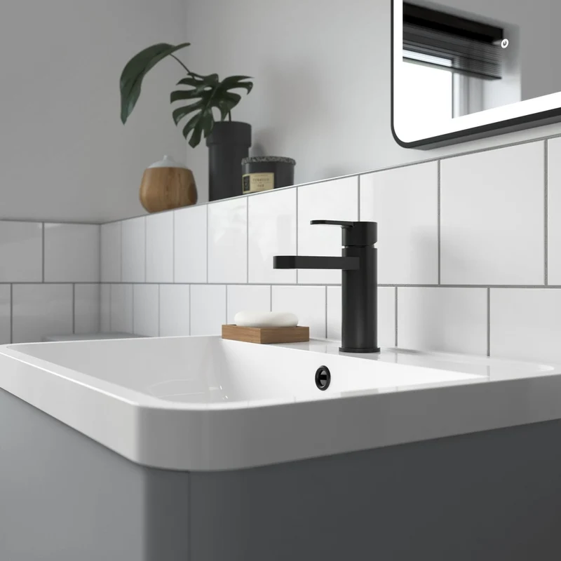 Nuie Arvan Mono Basin Mixer With Push Button Waste Contemporary Matt Black Brass,plastic 160x52x147mm