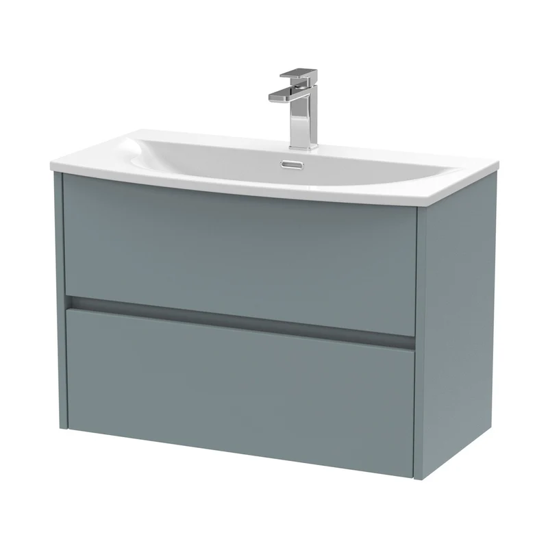 Nuie Havana 800mm Wall Hung 2 Drawer Unit & Basin 4 Contemporary Coastal Grey MFC Smooth Matt 564x810x440mm
